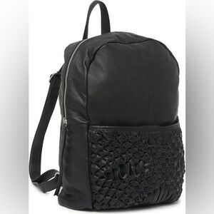 NWT Day and Mood Berry BLACK Genuine Leather Woven Textured Backpack